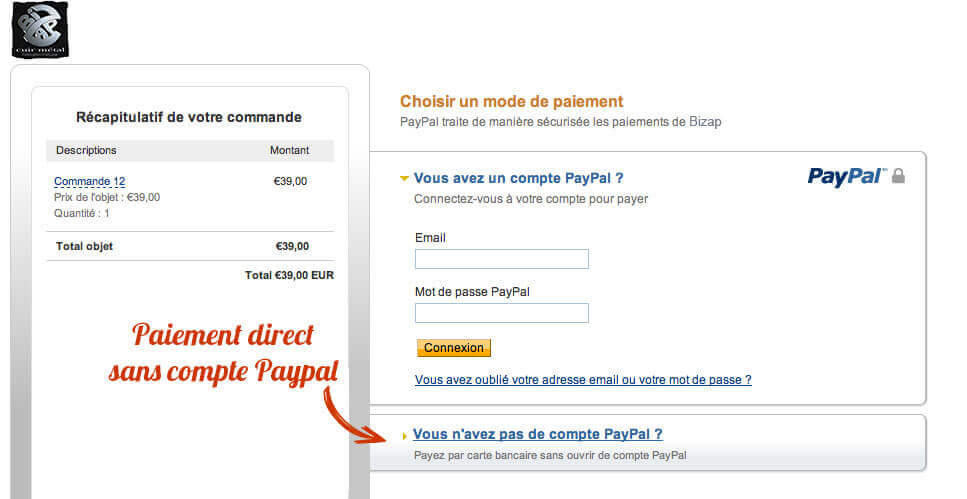 Paiement PAYPAL BIZAP